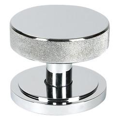 From The Anvil Brompton Polished Chrome Round Knurled Centre Door Knob on Art Deco Rose - 90mm Rose Diameter