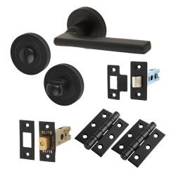 Touchpoint Matt Black Bathroom Deadbolt Lock Door Handles on Rose Pack - Lexi Range