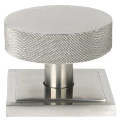 From The Anvil Brompton Satin Stainless Steel Round Knurled Centre Door Knob on Square Rose - 90 x 90mm Rose