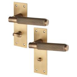 Serozzetta by Carlisle Brass Antique Brass Knurled Bathroom Door Handles - Varese Range - 130 x 55mm
