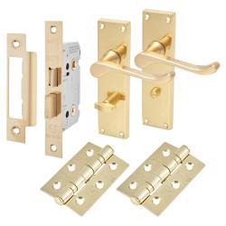 Touchpoint Polished Brass Victorian Scroll Bathroom Lock Door Handles Pack