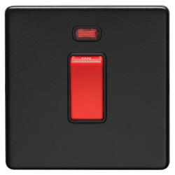 Eurolite Concealed 45A 1 Gang Screwless Flat Plate DP Cooker Switch with Neon - Matt Black/Black