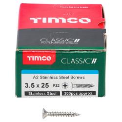 TIMCO Classic Pozi Countersunk Wood Screws - 3.5 x 25mm - A2 Stainless Steel - Pack of 200