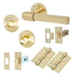Altro Satin Brass Lines Bathroom Deadbolt Lock Door Handles on Rose Pack - Eva Range