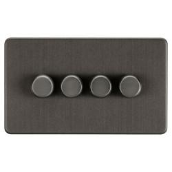 Knightsbridge 5 - 150W 4 Gang 2 Way Push On/Off Rotary Intelligent LED Dimmer Switch - Smoked Bronze