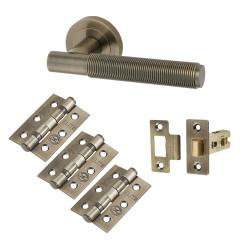 Altro Antique Brass Reeded Latch Door Handles Pack - Lily Range