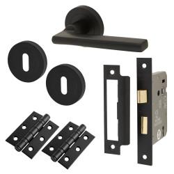 Touchpoint Matt Black 3 Lever Sashlock Door Handles on Rose Pack - Lexi Range