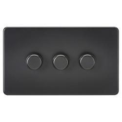 Knightsbridge 5 - 150W 3 Gang 2 Way Push On/Off Rotary Intelligent LED Dimmer Switch - Matt Black