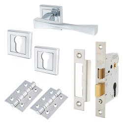 Altro Polished Chrome Euro Lock Door Handles on Square Rose Pack - Spirit Range