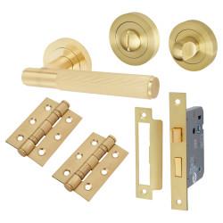 Altro Satin Brass Lines Bathroom Lock Door Handles Pack - Nova Range