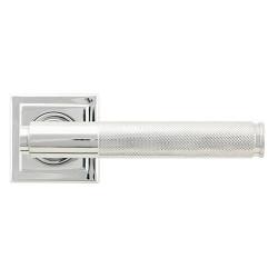 From The Anvil Polished Chrome Knurled Door Handles on Square Rose - Brompton Range
