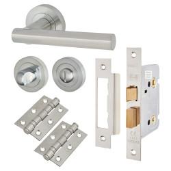 Altro Satin Chrome Bathroom Lock Door Handles on Rose Pack - Bella Range