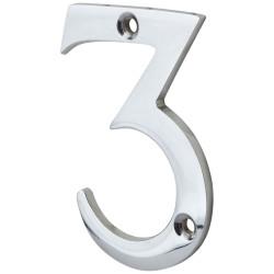 76mm Screw Fix Door Numeral - 3 - Polished Chrome