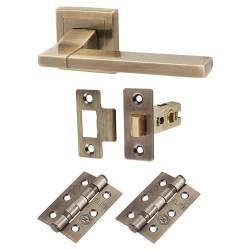 Altro Antique Brass Latch Door Handles on Square Rose Pack - Dita Range