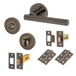 Altro Black Nickel Bathroom Deadbolt Lock Door Handles on Rose Pack - Bella Range
