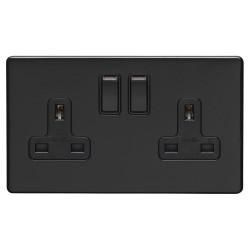 Eurolite Concealed 13A 2 Gang Screwless Flat Plate DP Switched Socket - Matt Black/Black