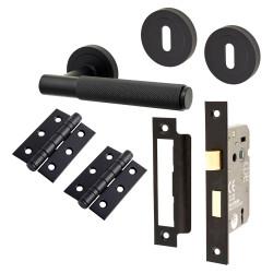 Altro Matt Black Knurled 3 Lever Sashlock Door Handles Pack - Remi Range