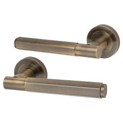 Altro Antique Brass Hexagonal Door Handles on Round Rose - Juno Range