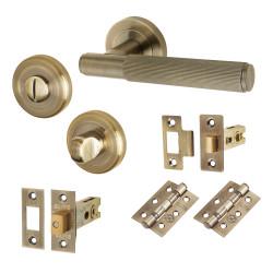 Altro Antique Brass Lines Bathroom Deadbolt Lock Door Handles on Rose Pack - Nova Range