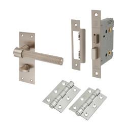 Altro Satin Nickel Knurled Bathroom Lock Door Handles Pack - Loxley Range