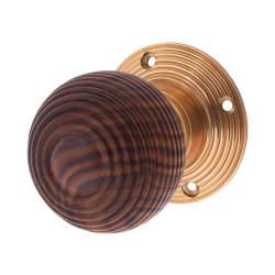 Olde Forge Rosewood Knob & Polished Brass Rose Cottage Mortice/Rim Door Knob - 58mm Rose Diameter