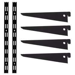 Altro Twin Slot Shelving Kit - 2 x 2000mm Shelf Wall Uprights & 4 x 170mm Shelf Brackets - Black