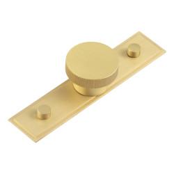 Hoxton by Frelan Thaxted Lines Round Cabinet Knob on Stepped Backplate - 40mm Diameter - Satin Brass