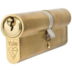 Yale 1 Star 6 Pin Kitemarked 95mm Euro Double Cylinder - 45 + 50mm - Pol Brass - Keyed Alike - Pair