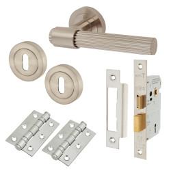 Altro Satin Nickel Lines 3 Lever Sashlock Door Handles on Rose Pack - Eva Range