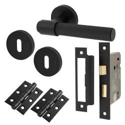 Altro Matt Black Knurled 3 Lever Sashlock Door Handles on Rose Pack - Esme Range