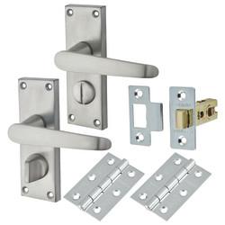 Touchpoint Satin Chrome Budget Straight Privacy Door Handles Pack - Short Plate