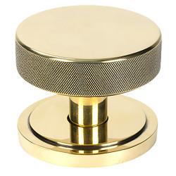 From The Anvil Brompton Aged Brass Round Knurled Centre Door Knob on Art Deco Rose - 90mm Rose Diameter