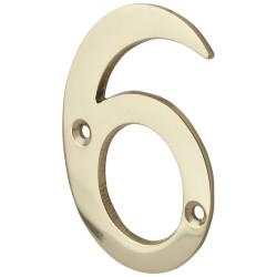 76mm Screw Fix Door Numeral - 6/9 - Polished Brass