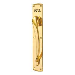 Carlisle Brass Polished Brass Offset Door Pull Handle on Plate - PULL - Screw Fix - 450 x 75mm - RH