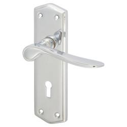 Altro Polished Chrome Keyhole Lock Door Handles - Rome Range - 170 x 50mm