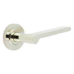 Burlington by Frelan Polished Nickel Fire Rated Door Handles on Round Knurled Rose - Fitzrovia Range