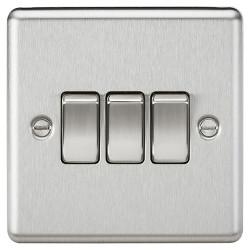 Knightsbridge 10AX 3 Gang 2 Way Round Edge Light Switch - Brushed Chrome