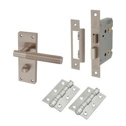 Altro Satin Nickel Reeded Bathroom Lock Door Handles Pack - Lily Range