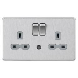 Knightsbridge 13A 2G DP Switched Socket - Photocell Nightlight Function - Brushed Chrome/Grey
