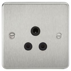 Knightsbridge 5A Flat Plate Unswitched Round Pin Socket - Brushed Chrome with Black Insert