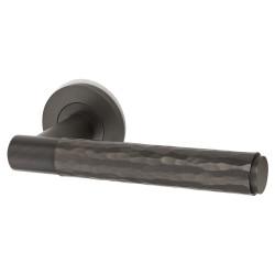Alexander and Wilks Dark Bronze Hammered Door Handles on Round Rose - Spitfire Range