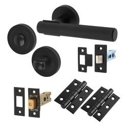Altro Matt Black Knurled Bathroom Deadbolt Lock Door Handles on Rose Pack - Orla Range