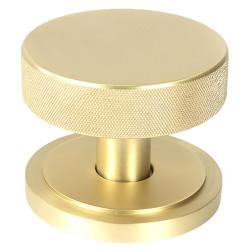 From The Anvil Brompton Satin Brass Round Knurled Centre Door Knob on Art Deco Rose - 90mm Rose Diameter