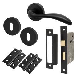 Altro Matt Black 3 Lever Sashlock Door Handles on Rose Pack - Sussex Range