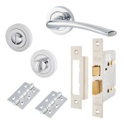 Touchpoint Polished Chrome Bathroom Lock Door Handles on Rose Pack - Rimini Range