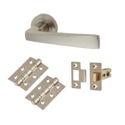 Altro Satin Nickel Latch Door Handles on Rose Pack - Ivy Range