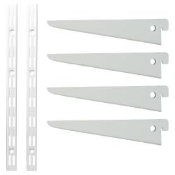 Altro Twin Slot Shelving Kit - 2 x 2000mm Shelf Wall Uprights & 4 x 170mm Shelf Brackets - White