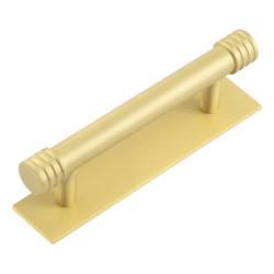 Hoxton by Frelan Sturt 15mm Reeded T-Bar Cabinet Pull Handle on Plain Backplate - 96mm c/c - Satin Brass