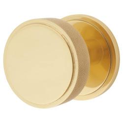 Hampstead Polished Brass Round Knurled Centre Door Knob - 80mm Rose Diameter