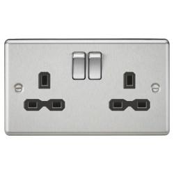 Knightsbridge 13A 2 Gang DP Switched Socket with Twin Earths - Brushed Chrome with Black Insert